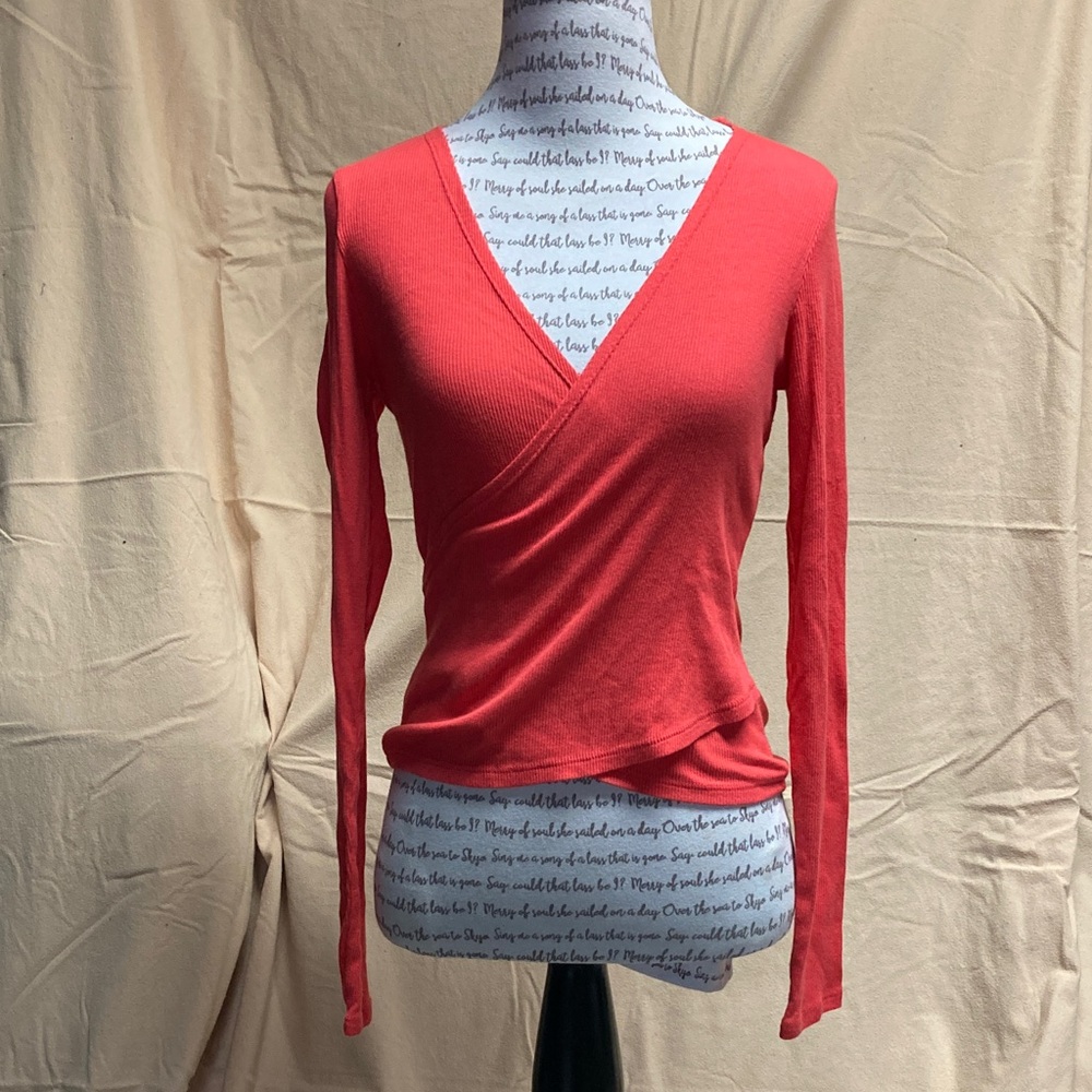 Beyond Yoga Long Sleeve Rib Knit Wrap Top, Size S